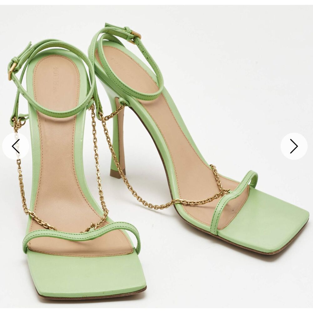 BOTTEGA VENETA Green Leather Chain Strap Sandals